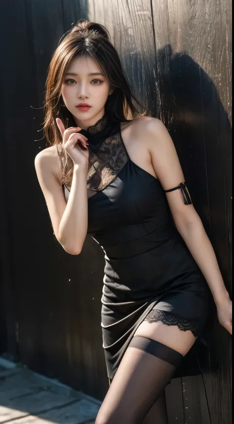 best qualityer，（（Black interior wall background）），black background wall，Horizontal background wall，Black interior wall background，with black background，Black interior wall background，Model photography style，blueglow，A perfect young female white-collar work...