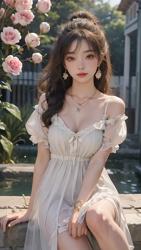 10 cute girls clothes,korean dress, ((最high quality, 8k, masterpiece: 1.3)), ((Knee shot)), sexy的亚洲女模特, , (A Seductive Smile: 0.8), Hair Accessories, necklace, Zia, Tyndall phenomenon, , Light Edge, two-tone lighting, 8K Ultra HD for information shows, SL...