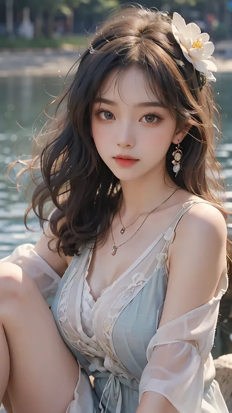 10 cute girls clothes,korean dress, ((最high quality, 8k, masterpiece: 1.3)), ((Knee shot)), sexy的亚洲女模特, , (A Seductive Smile: 0.8), Hair Accessories, necklace, Zia, Tyndall phenomenon, , Light Edge, two-tone lighting, 8K Ultra HD for information shows, SL...