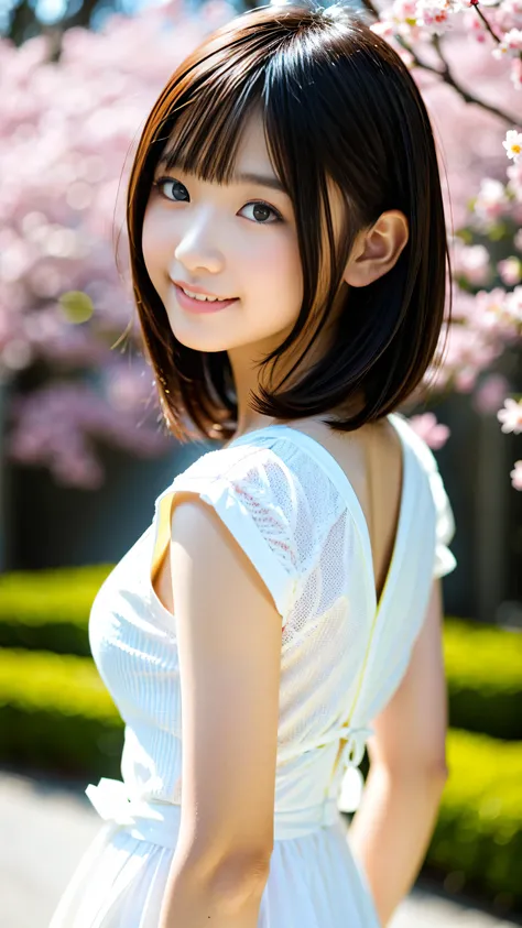 score_9, score_8_up, score_7_up, Super detailed, BREAK's masterpiece , high quality, Super Detail, ultra high definition, surreal, 32K, (cute Japanese girl,18 years old),Half Smile , (Detailed Faces,Xiaoyan,shortcut hair, pink lips, clear double eyelids,De...