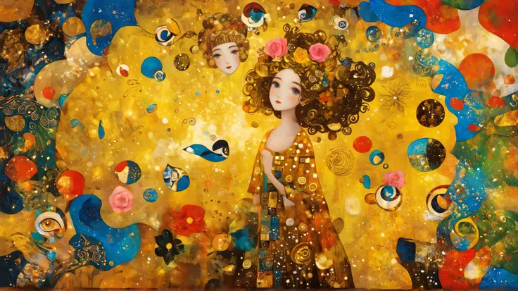 a painting of a woman with a wreath on her head, inspired por Klimt, inspired by Gustav Klimt, Gustav Klimt style, Gustav Klimt style, Gustav Klimt 4k, gustav klimt 4 k, deusa arte, beautiful and intricate painting, whimsical art, woman in flowers, por Kli...