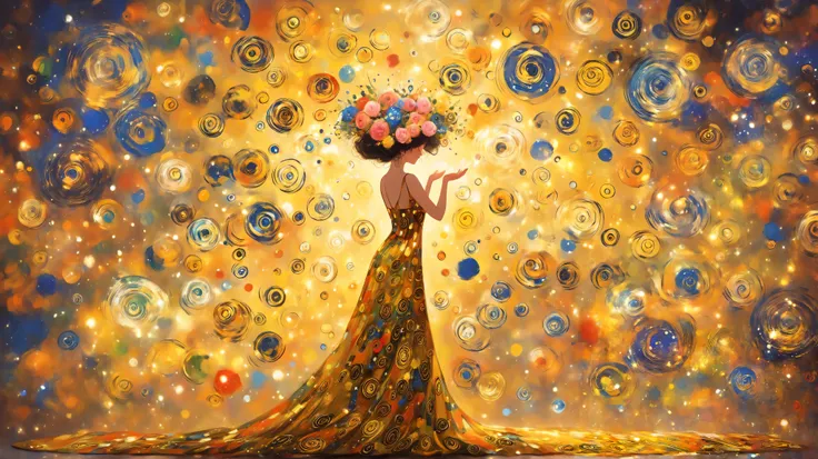 a painting of a woman with a wreath on her head, inspired por Klimt, inspired by Gustav Klimt, Gustav Klimt style, Gustav Klimt style, Gustav Klimt 4k, gustav klimt 4 k, deusa arte, beautiful and intricate painting, whimsical art, woman in flowers, por Kli...