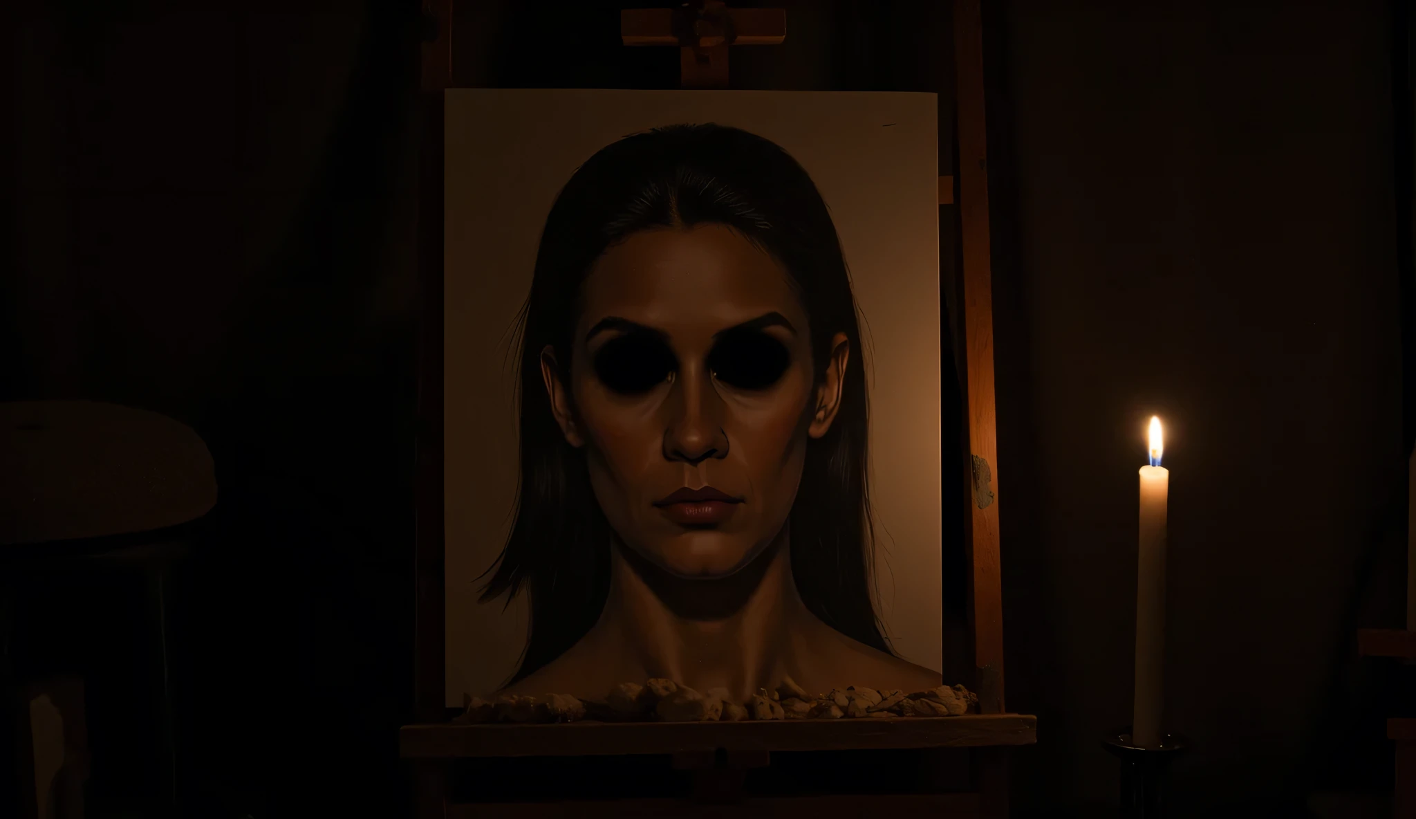 In the dark workshop, one candle lights up, its dim light illuminates the portrait on the easel. The portrait depicts a person's face, drawn in great detail, but instead of eyes in the picture there is a black emptiness, gaping , like a failure. I can't ...