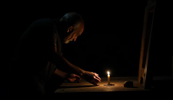 A dark workshop. Absolute darkness is thickening around. The old artist's hand slowly reaches for the burning candle on the table, Weak the flame barely illuminates the space around. However, Something invisible pushes away his hand, creating a feeling of ...