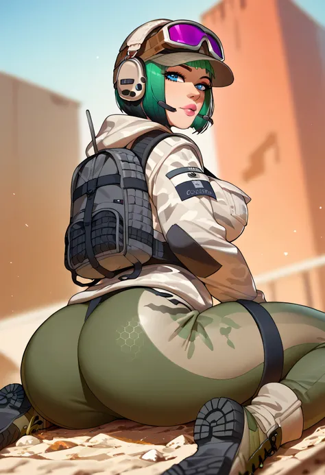 score_9, score_8_up, 1girl, female, solo, score_9, score_8_up, score_7_up, score_6_up, score_5_up, score_4_up, BREAK, 1girl, solo, big breasts, breasts, ela_(rainbow_six_siege), masterpiece, best quality, 1girl, solo, camouflage, ass, blue eyes, goggles, g...