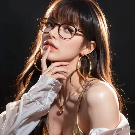 A 21-year-old girl，Shrug，captivating eyes，Fascinating action，portrait， lying position ，side，(( squint )),(long black hair，Straight Hair)(white translucent white shirt business wear，tie，The neckline is slightly untied) Girl with flax-colored hair who looks ...