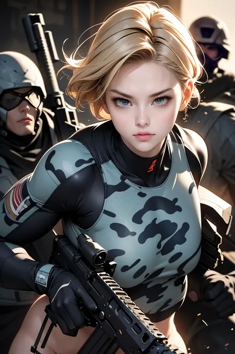 Browsing Caution, Anime screenshots, 16K, A body with perfect anatomical proportions, Perfect hands, action, Dynamic composition with a sense of speed and movement, (Hold an assault rifle:1.6), cute young girl, Perfectly beautiful, delicate and sexy face, ...