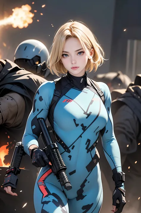 Browsing Caution, Anime screenshots, 16K, A body with perfect anatomical proportions, Perfect hands, action, Dynamic composition with a sense of speed and movement, (Hold an assault rifle:1.6), cute young girl, Perfectly beautiful, delicate and sexy face, ...