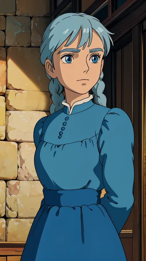 (1girl, sophie_chapelier, yeux bruns), (extremely detailed CG image in 8k),(master part), (best quality), (ultra detail), (meilleure illustration),(style ghibli), Cowboy shot , (eye-liner pointu, ombre, detailed eyes:1), collines, background extérieur, ,CA...