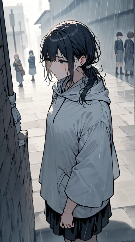 It was raining softly. Everyone ran for cover—but not her.
She stood under the overhang behind the school, one earbud in, watching the rain fall over the concrete. Her soaked hair clung to her shoulders. She didn’t mind. This was the only time the world wa...