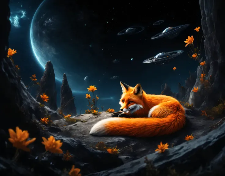 there is a fox that is laying down, 4k highly detailed digital art, 4k detailed digital art, digital fox, 4k art, 8k stunning artwork, fantasy fox love, beautiful art uhd 4 k, amazing space creature 4 k, 8k high quality detailed art, wallpaper 4k, wallpape...