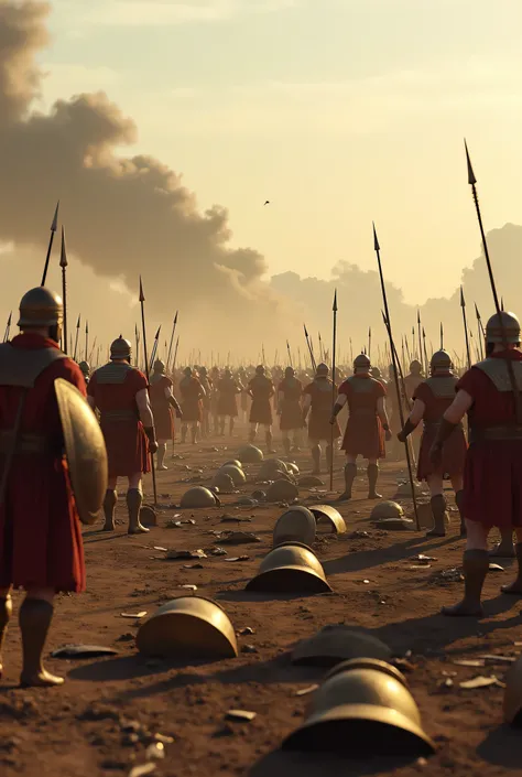 **Prompt:** Create a hyperrealistic digital artwork depicting an ancient, burnt battlefield from the Archaic prehistoric era, illustrating the devastating loss of the green Persian ry as they confront the victorious Greek hoplites. Focus on intricate de...