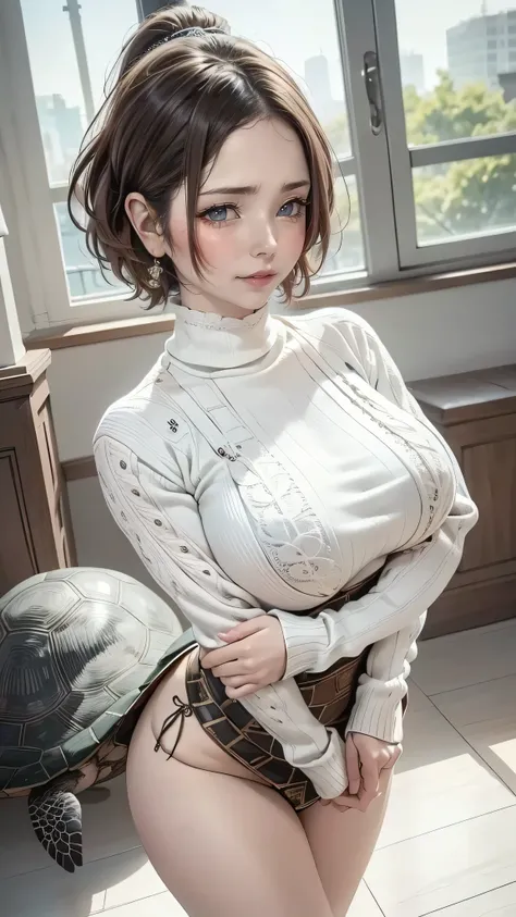 a K-pop idol wearing a turtle neck sweater,
(((masterpiece))), ((best quality)), ((intricate detailed)), ((Hyperrealistic)), absurd res, milf, mature woman, perspective, highly detailed, illustration, 1girl, ((large breasts)), perfect hands, detailed finge...