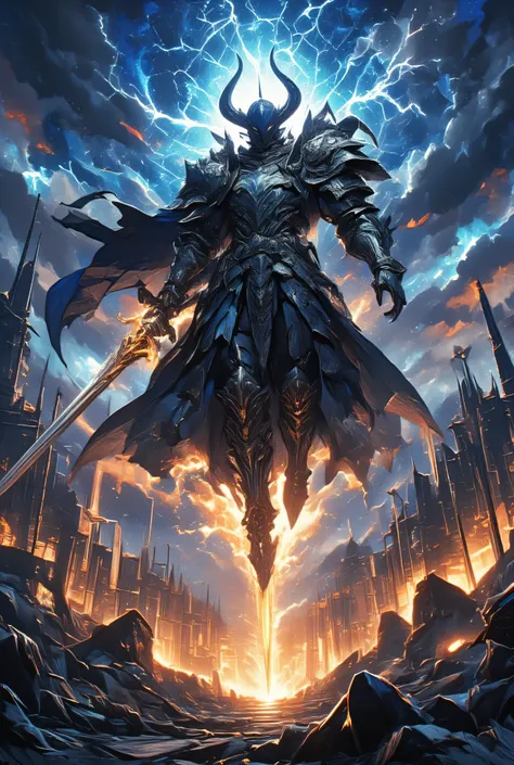 (Create a grandiose depiction of a full armor knight, reminiscent of epic Final Fantasy tales, embodying a mythical guardian. The armor is grand and imposing, layered with plate armor that appear almost ceremonial, embossed with sigils and cryptic glyphs g...