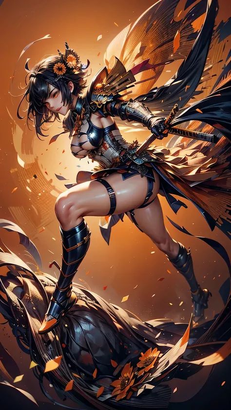 young woman,Oiran,(wielding a huge_naginata, japanese weapon:1.3), very detailedな, realist,(seductive smile),(from front:1.8),(full body:1.6),(battle pose:1.6), Brilliant Appearance ,extremely detailed, Imaginative,sensual ,of the best quality,  skin textu...
