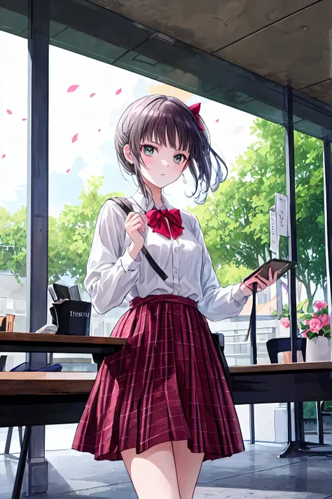 (( masterpiece)), ( of the best quality), ( supernatural), ( beautiful illustration),
outdoor, Flower Garden, cherry blossoms,
Hidden Tsukiko , Gray Hair , short hair, Aqua Eyes, side ponytail , uniform, white shirt, pink plaid skirt, black legwear ...
