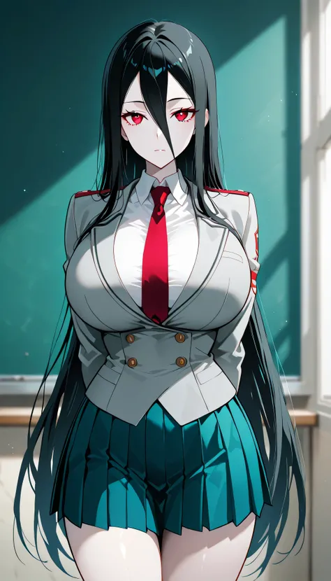 Masterpiece, source_anime, top-quality, perfect anatomically, correct anatomy, sharp focus, 4K, 8K, anime girl, 2D, 1girl, solo, Shiraori (so I'm a spider, so what?), beautiful face girl, black hair, long hair, straight hair, hair down, bangs that extend b...