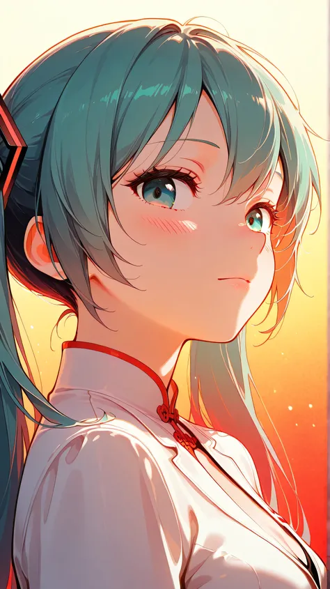illustration, glitch art, Digital noise, hatsune miku, Deep and charming eyes, super detailed, Hatsune Miku wearing a white suit, American comic style, amazing moment,The girl in red, flowing long black hair, Chinese painting, ink style. Four seasons, visu...