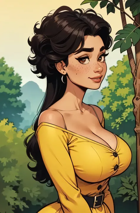 (absurd lines, HD, Ultra Delicate ,  be careful with your hand) Close-up of an athletic woman, Skinny and busty, 25 anos, 8k (high definition), Beautiful Smile, look seductive, brown eyes, round nose, Secretary wearing a yellow dress shirt ((Gola V, button...