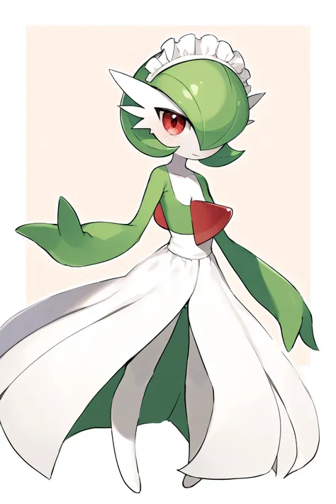masterpiece, best_quality, 1girl, solo, gardevoir, creatures \(company\), game freak, nintendo, pokemon, pokemon \(game\), bangs, colored skin, female focus, gen 3 pokemon, green hair, green skin, hair over one eye, multicolored skin, pokemon \(creature\),...