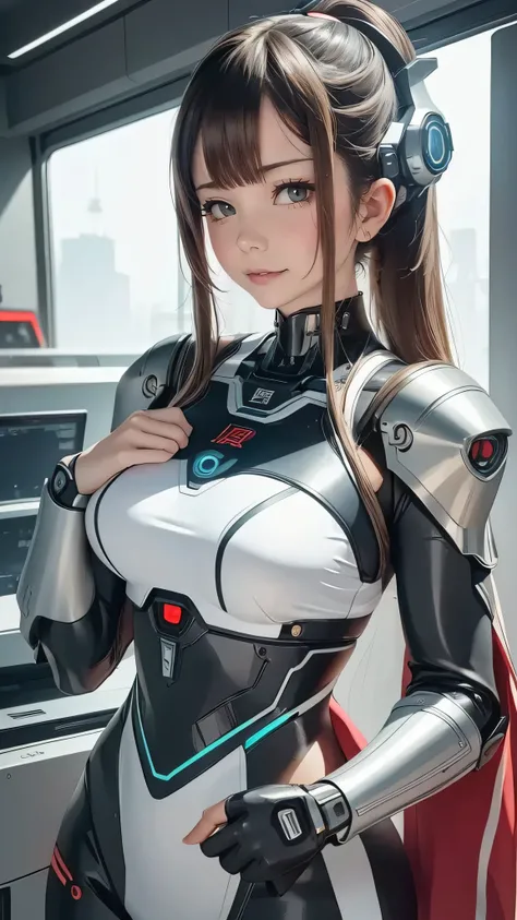 A woman in futuristic clothing holding a futuristic helmet and a futuristic sword, Trending on cgstation, Trending on cgstation, Portrait of a girl in the Knights of the Zodiac, Cute Cyborg Girl, Perfect android girl, Portrait Anime Astronaut Girl, Beautif...