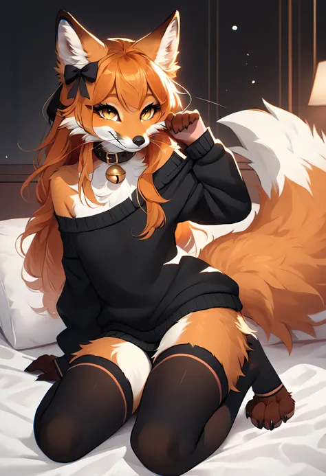 full body、Solo、unpralleled masterpiece、Detailed、Beautiful、score_core_8_up、score_7_up、score_6_up、moody atmosphere、mysterious、fox、anthro、female、furry、orange fur、yellow eyes、fluffy tail、foxy whiskers、(long hair、beautiful hair、orange hair、side swept hair、bangs...