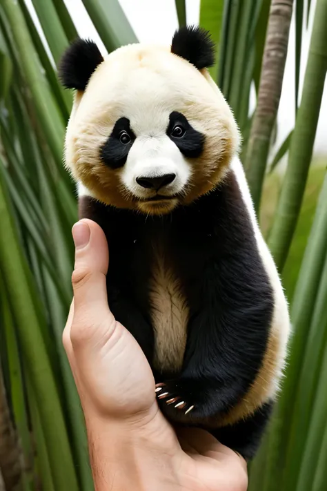 A cute, palm-sized giant panda