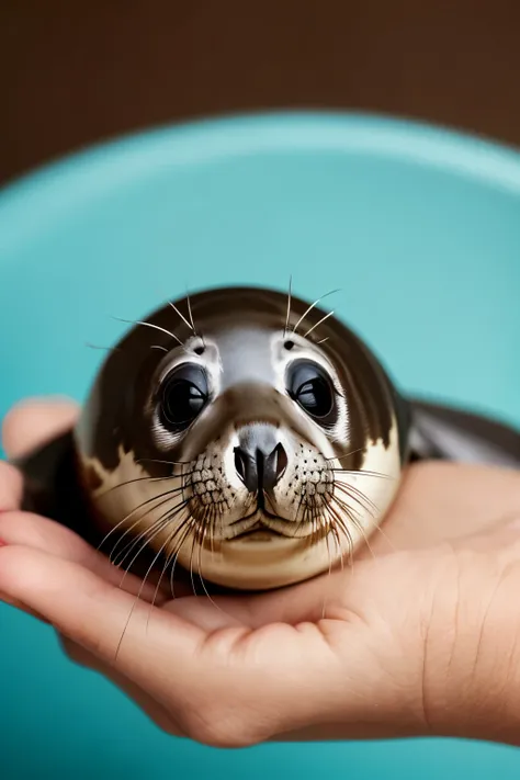 A small and cute seal on top of a hand