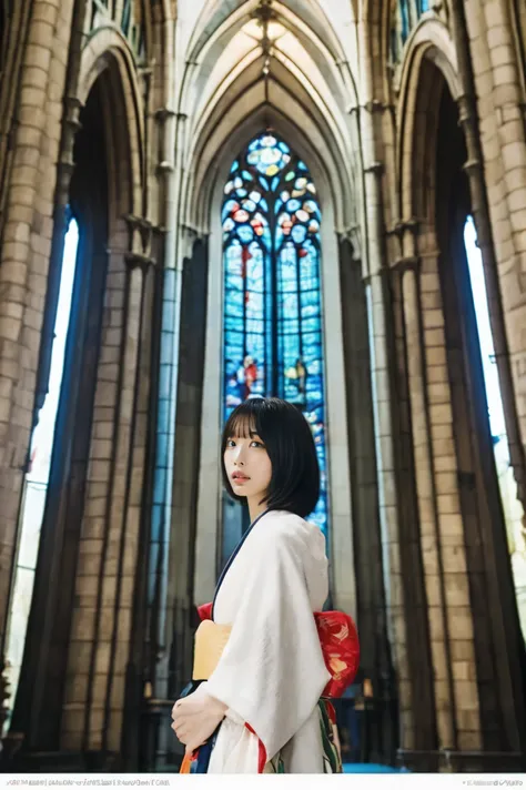 super high image quality、ultra high definition、Ultra high precision、surreal、super realistic、16K.pictures、portrait、(((Strasbourg Cathedral)))、(((Super huge stained glass that makes you feel that it is very tall and has a very high history:1.3)))、(((A large ...
