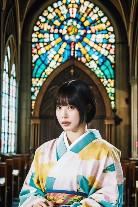 super high image quality、ultra high definition、Ultra high precision、surreal、super realistic、16K.pictures、portrait、(((Strasbourg Cathedral)))、(((Super huge stained glass that makes you feel that it is very tall and has a very high history:1.3)))、(((A large ...