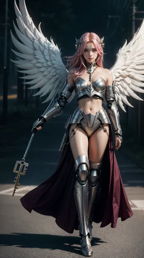 a close up of a woman with a skull on her shoulder, Anjo majestoso de full body, angel knight girl, angel in silver armor , tall female angel, pretty angel girl cyborg , beautiful cleric, female key art by Cushart Krenz , Serafim, Shadowverse character...
