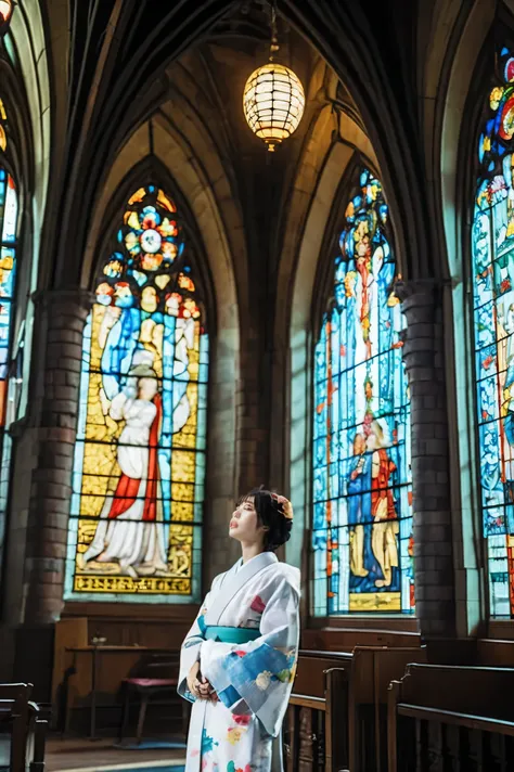super high image quality、ultra high definition、Ultra high precision、surreal、super realistic、16K.pictures、portrait、(((Strasbourg Cathedral)))、(((Super huge stained glass that makes you feel that it is very tall and has a very high history:1.3)))、(((A large ...