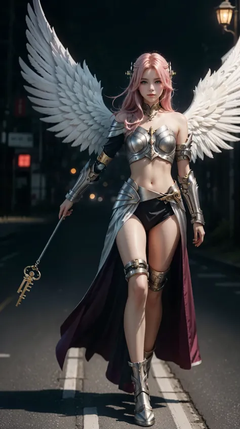a close up of a woman with a skull on her shoulder, Anjo majestoso de full body, angel knight girl, angel in silver armor , tall female angel, pretty cyborg angel girl , gorgeous cleric , feminine key art by Cushart Krenz , Serafim, Shadowverse cha...