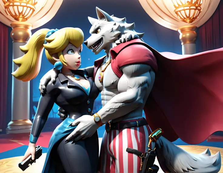 Duo:1.8, Medium muscular white werewolf, big body, anthro, from Zixiong , from Zixiong , By Zackary911, by SligarTheTiger, author：RED8EAN, bbm, hot big man, close up, 4k, captivating pose,elegant golden ballroom under the moonlight, fletcher_kane, furry, o...