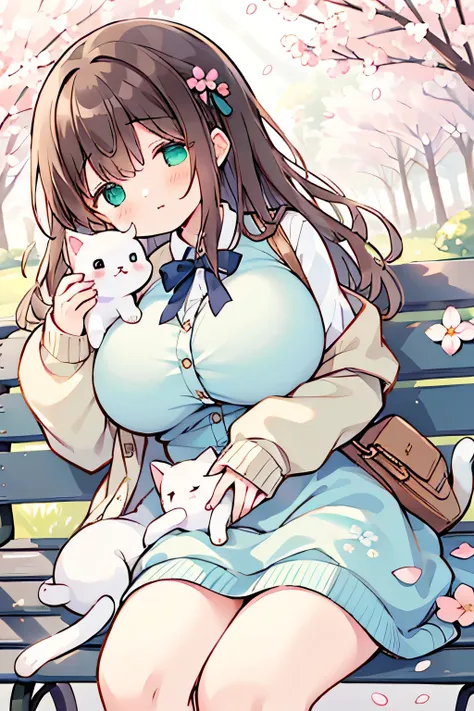 Best Quality、high resolution、(high image quality:1.4)、masterpiece、detailed background、(extremely detailed face:1.3)、(detailed eyes:1.3)、age beauty、(huge breasts:1.3)、anatomically correct、Perfect Body Line、Soft brown hair、
(Girl sleeping while holding a cat...