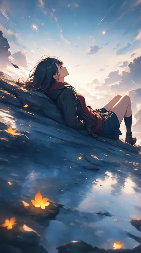 (masterpiece, Best Quality:1.2), one girl on her back, alone
