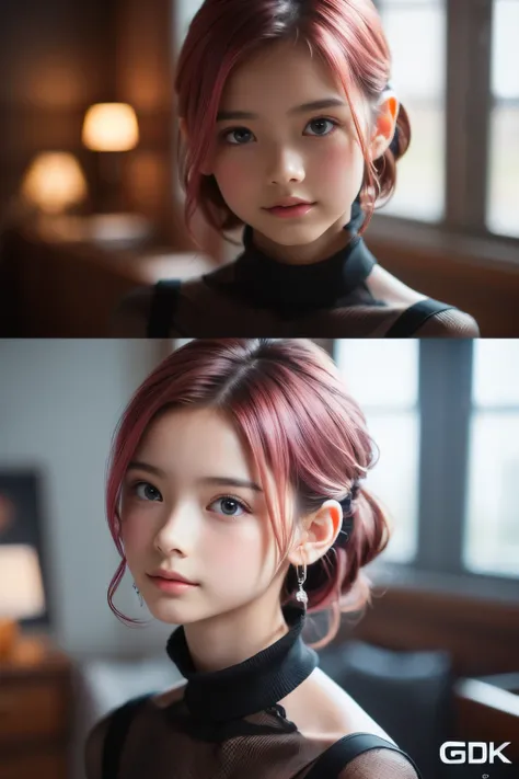 10x pixel,Ultra-fine details:1.1,Advanced technical details:1.1Photographically realistic,Indoor lighting effects:1.5,Natural light:1.5. light effect(Virtual Light Effects:1.8),超A high resolution,Dynamic posing,Arrange pose,pink hair, (full body), (masterp...