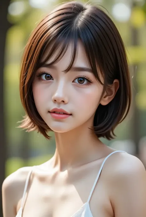 masterpiece , high quality, super detail, super high image quality, 8k，16k，32K, 最high quality , Detailed Faces, Detailed brown eyes，18 year old girl，cute face, Bangs，Half Smile  , Outdoors，Viewer
