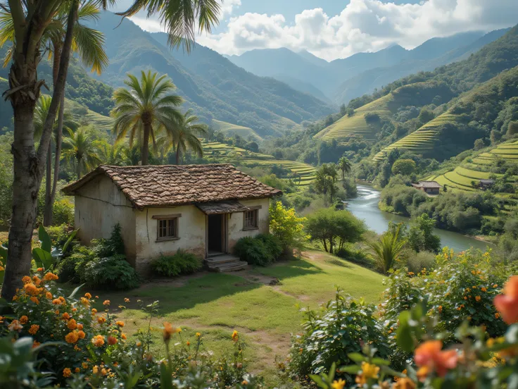 In a Colombian environment house seen from afar from the farm rural peasant environment horizontal view