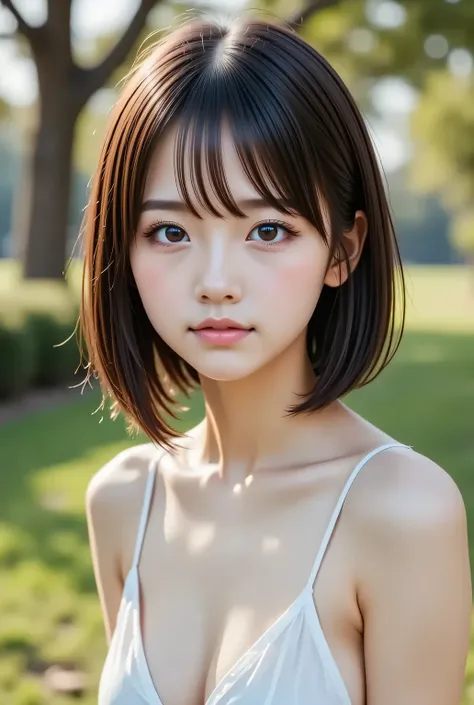masterpiece , high quality, super detail, super high image quality, 8k，16k，32K, 最high quality , Detailed Faces, Detailed brown eyes，18 year old girl，cute face, Bangs，Half Smile  , Outdoors，Viewer
