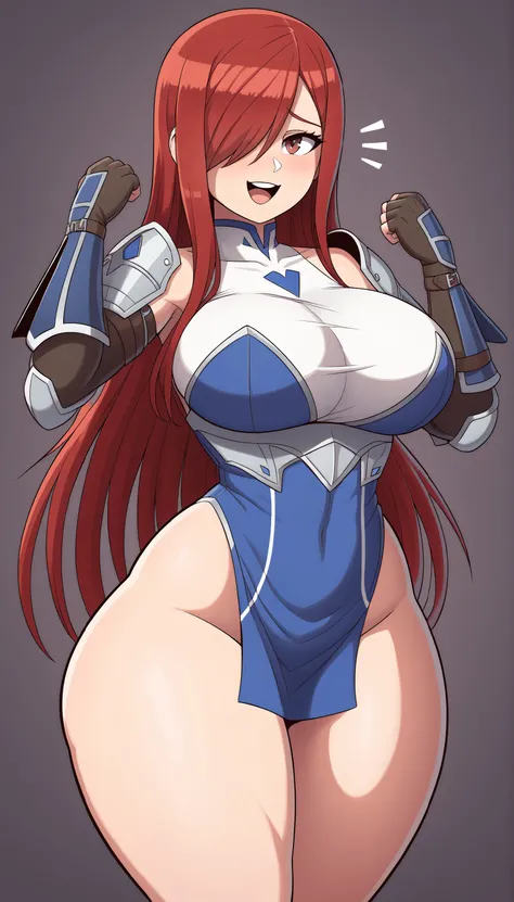 score_9, scote_8_up, score_7_up, score_6_up, score_5_up, masterpiece, best_quality, amazing_quality, detailed_quality, high_quality, absurdres, stunning_quality, newest, HD, 1girl, Erza_Scarlet, solo, red_hair, long_hair, curvy_body, voluptuous, Massivehug...