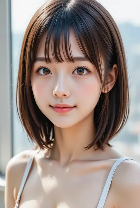 masterpiece , high quality, super detail, super high image quality, 8k，16k，32K, 最high quality , Detailed Faces, Detailed brown eyes， well-groomed eyebrows，18 year old girl，cute face, Bangs，straight hair，bangs ，Half Smile  , Outdoors，Viewer
