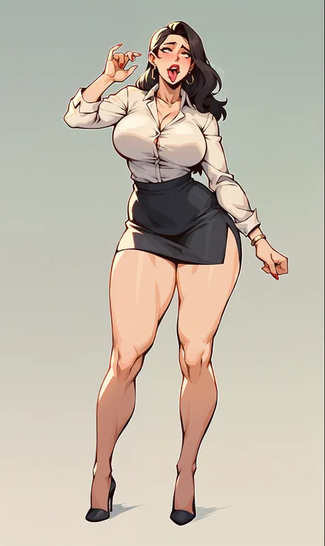 1girl, large breasts, thick thighs, wide hips, sexy office lady , ahegao, full body, before climax, high heels, 