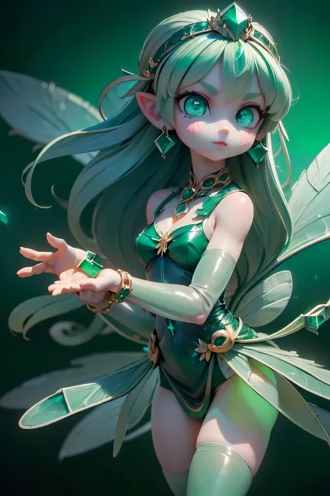 solo, female,cute, cute,small ,skin tone is white in,(succulent plant succulent fairy:1.5),(Accurate in perfect hands:2.0),(Anatomically Accurate Hands:2.0),( ballerina pose :1.5),(emerald green jewel-like eyes:2.5),(glittering highlights reflected li...