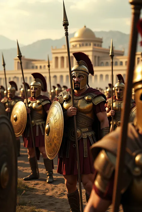 **Prompt:**     Create a hyperrealistic digital artwork depicting an ancient Greek battlefield during the Spartan era. Focus on an orderly battle formation of fiercely Spartan hoplite warriors, captured from a wide angle. Highlight their intricate details:...