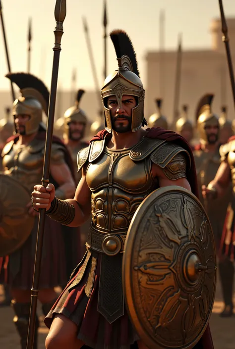 **Prompt:**     Create a hyperrealistic digital artwork depicting an ancient Greek battlefield during the Spartan era. Focus on an orderly battle formation of fiercely Spartan hoplite warriors, captured from a wide angle. Highlight their intricate details:...