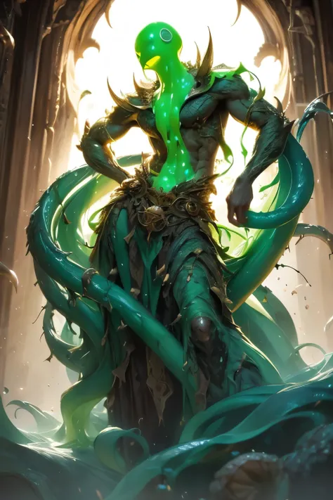 Treant Ooze is an imposing and intriguing fusion of elements (homem)( tree ) e slime, , resulting in a creature with a striking and multifaceted presence. Its main shape resembles a (treeant colossal,) approximately 7 meters high, highlighted by humanoid f...