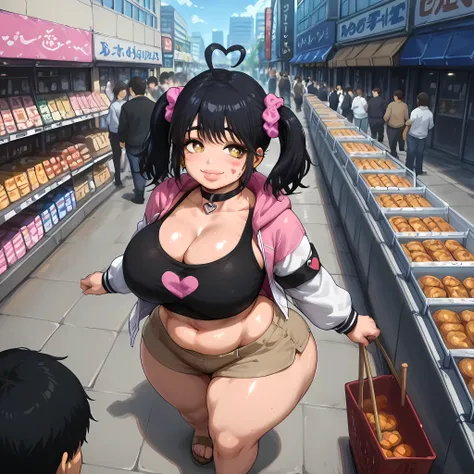 {old man}:(old man selling snacks at a stall in the city, old man looking at woman, old man with kind look), BREAK, {Tamaki Kotatsu and Emiri Natsukawa and Hakari Hanazono and Akari Himezawa}:((woman talking to an old man, woman winking at an old man, hear...