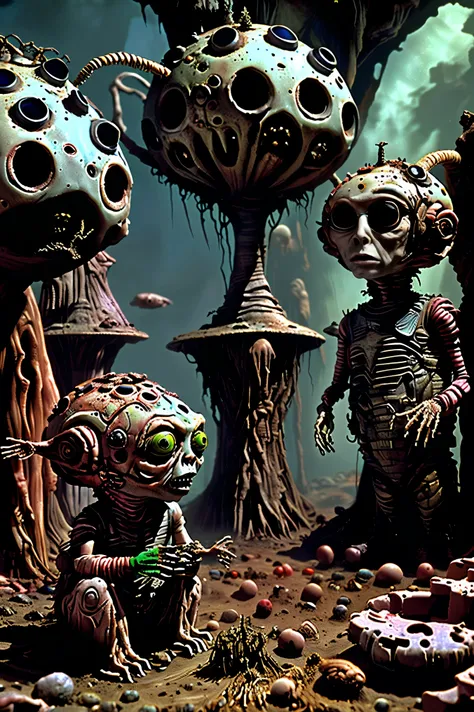 Many faces are growing wherever and on whoever they can, gothichorrorai, organic creatures search for food and blood and someone to devour, they wait with sharp teeth and watchful eyes, SPY and NOT ART are both SATAN. The bright sunlight melts their featur...