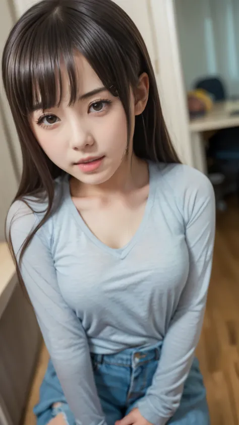 ((Girl sticking out her tongue)), female middle school student, anime style that is close to the face and chest, transcendental cute, mischievous expression, 8K, Best Quality